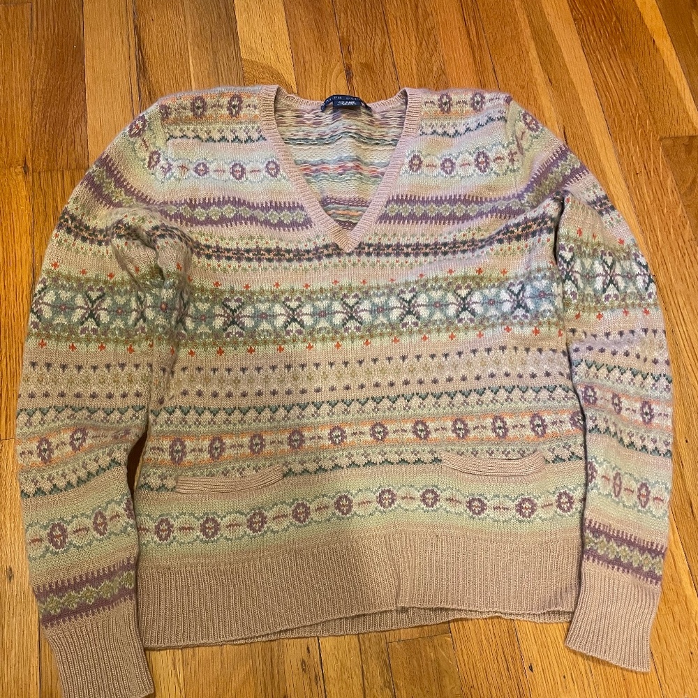 Ralph Lauren blue label fair isle women's vneck sweater read for sizing